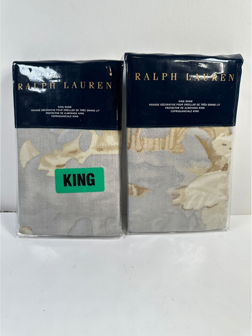 New Pair Ralph Lauren King Pillow Cotton Sham Cream Hathersage Floral 20 x 36”